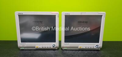 2 x Mindray BeneView T8 Touch Screen Patient Monitors (Both Power Up and Both Damaged Dials - See Photos)