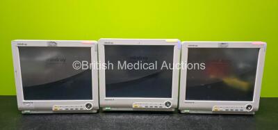 3 x Mindray BeneView T8 Touch Screen Patient Monitors Including 1 x Printer Option (All Power Up, All Missing Dials and 2 x Cracked Case - Photo)