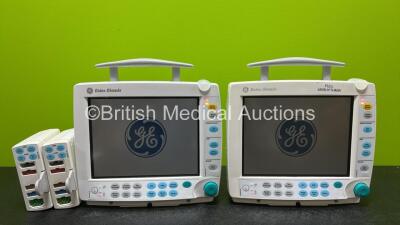 2 x GE Datex Ohmeda S/5 FM Patient Monitors *Mfd 2010 & 2012* (Both Power Up and 1 x Damaged Casing - See Photo) with 2 x GE E-PSMP-00 Modules Including ECG, SpO2, NIBP, P1-P2 and T1-T2 Options *Mfd 2009 & Unknown* *SN 6671232 / 6816229 / 6584538 / 631645