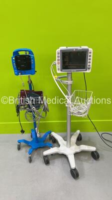 1 x GE Dinamap ProCare Vital Signs Monitor on Stand and 1 x GE Dash 2500 Patient Monitor on Stand (Both Power Up)