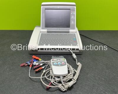 GE MAC 5500 ECG Machine Including GE CAM-14 ECG Module with Leads (Powers Up with Damage to Casing - See Photos)