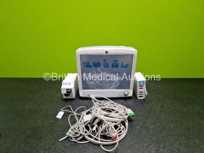 GE Carescape B650 Touch Screen Patient Monitor *Mfd 2013* (Powers Up) with, GE Type E-PSMP-01 Module *Mfd - 2018* Including ECG, SpO2, T1/ T2, P1/ P2 and NIBP Option and GE Type E-CAi0v-00 Module Spirometry Option (Damaged Spirometry Option) and D-Fend Wa