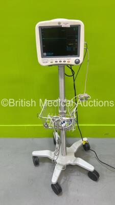 GE Dash 4000 Patient Monitor on Stand with SPO2, Temp/Co, NIBP and ECG Options and Selection of Leads (Powers Up) *S/N SD007335354GA*