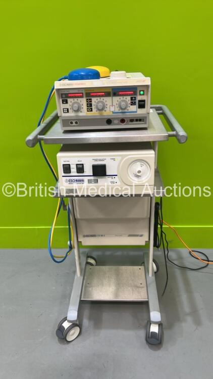 Eschmann TD411RS Electrosurgical Diathermy Unit with Eschmann Smoke Evacuation Unit on Stand (Powers Up) *S/N 4RSF-04-0000* **S**