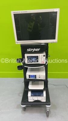 Stryker Stack System with Stryker Vision Elect HDTV Surgical Viewing Monitor (No Power) Stryker SDC Ultra HD Information Management System (HDD REMOVED), Stryker 1288 HS High Defination Camera Control Unit and Stryker SDP1000 Digital Colour Printer (Power