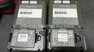 2 x Philips Heartstart FR3 Defibrillators in Carry Cases with 4 x Electrode Packs *2 in Date, 2 Expired* and 2 x LiMnO2 Batteries *Install Before - 2028 / 2025* **SN C17A-00085 / C17A-00078** - 4