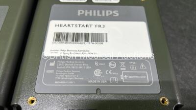 2 x Philips Heartstart FR3 Defibrillators in Carry Cases with 4 x Electrode Packs *2 in Date, 2 Expired* and 3 x LiMnO2 Batteries *Install Before - 2025 / 2025 / 2022* **SN C17A-00099 / C14H-00204** - 5