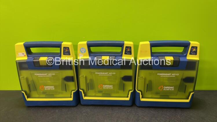 3 x Cardiac Science Powerheart AED G3 Automated External Defibrillators (Untested Due to No Batteries)