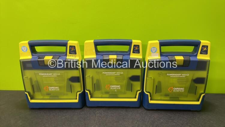 3 x Cardiac Science Powerheart AED G3 Automated External Defibrillators (Untested Due to No Batteries)