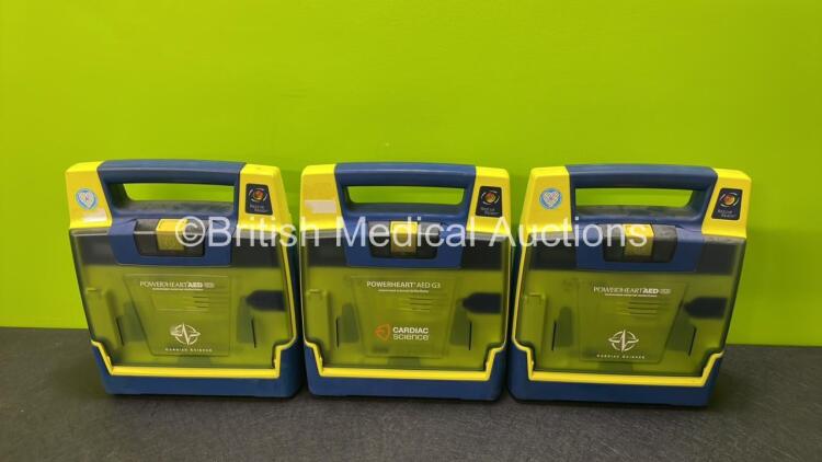 3 x Cardiac Science Powerheart AED G3 Automated External Defibrillators (Untested Due to No Batteries)