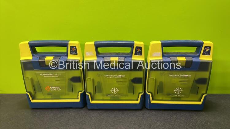 3 x Cardiac Science Powerheart AED G3 Automated External Defibrillators (Untested Due to No Batteries)