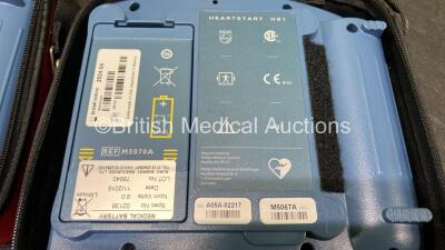 2 x Laerdal Heartstart HS1 Defibrillators with 2 x Lithium Batteries *Install Before 2024 / 2025* and 2 x Electrode Pads *Expire 2024 / 2025* in Carry Cases (Both Power Up) *SN A05A-02217 / A05A-02241* - 6