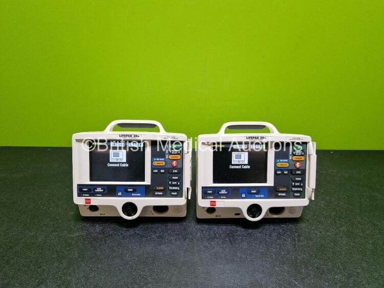 2 x Lifepak 20e Defibrillators / Monitors *Mfd - 2020 / 2016* (Both Power Up) Including Pacer, ECG and Printer Options with 2 x Li-ion Batteries *SN 48697293 / 44641952*