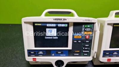 2 x Lifepak 20e Defibrillators / Monitors *Mfd - 2020 / 2016* (Both Power Up) Including Pacer, ECG and Printer Options with 2 x Li-ion Batteries *SN 48697293 / 44641952* - 3