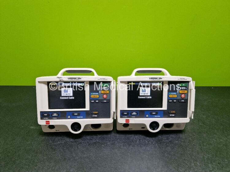 2 x Lifepak 20e Defibrillators / Monitors *Mfd - 2016 / 2016* (Both Power Up) Including ECG and Printer Options with 2 x Li-ion Batteries *SN 44606464 / 44646902*