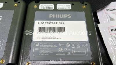 2 x Philips Heartstart FR3 Defibrillators in Carry Cases with 2 x Electrode Packs *Both Expired* and 2 x LiMnO2 Batteries *Install Before - 2024 / 2025* **SN C13C-00395 / C18G-01448** - 5