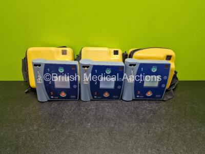 3 x Laerdal FR2+ Defibrillators (All Power Up) in Case with 3 x M3863A LiMnO2 Batteries *Install Before - 2027 / 2010 / 2025*