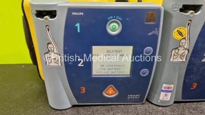 3 x Philips FR2+ Defibrillators (All Power Up) in Case with 3 x M3863A LiMnO2 Batteries *Install Before - 2023 / 2018 / 2020* - 2