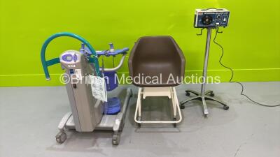 1 x Cuda Universal Dual Turret Quartz Halogen Fiber Optic Light Source on Stand (Powers Up with Good Bulb), 1 x Arjo Encore Electric Patient Hoist with Battery and Controller (Powers Up) and 1 x Marsden Wheelchair Weighing Scales*RI*