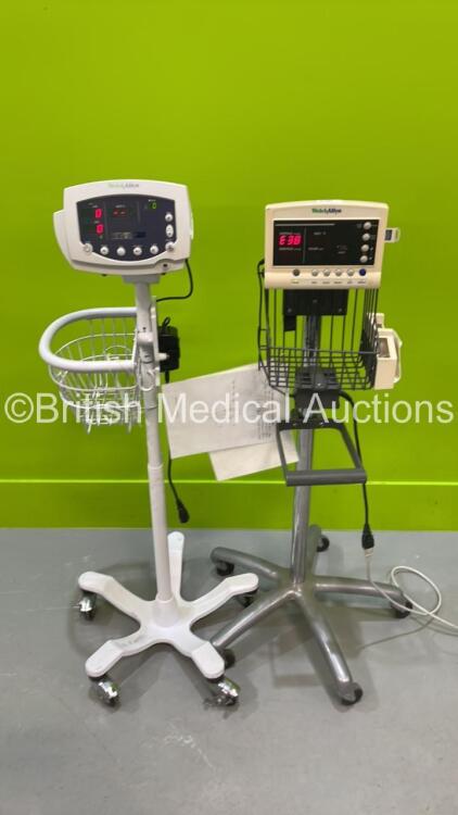 1 x Welch Allyn 62000 Series Vital Signs Monitor on Stand and 1 x Welch Allyn 53N00 Vital Signs Monitor (Some Casing Damage) on Stand (Both Power Up) *S/N JA109242*
