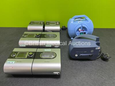 Job Lot Including 4 x ResMed S9 Elite CPAP Units (2 x Missing Dials - See Photos) with 2 x Humidifier Chambers and 4 x Power Supplies, 1 x Medix Econoneb Nebuliser and 1 x Pari TurboBOY SX Compressor *RA 30276 / 6595 / 18302 / 18999 / 18524 / 21421 / 1818