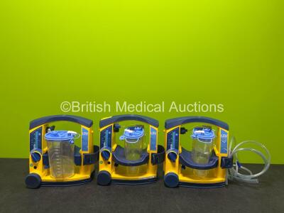 3 x Laerdal LSU Suction Units with 3 x NiMH Batteries and Tubing (All Power Up, 1 x Damage to Casing - See Photos)