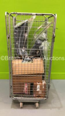 Cage of Mixed Ambulance Equipment Including Mercedes Brake Discs, Brake Calipers, Brake Line, Mounts and Panels (Cage Not Included)