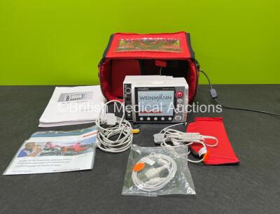 Weinmann Medical Technology Meducore Standard Defibrillator with ECG and SpO2 Options Including Power Supply, Cables and Manual in Carry Bag (Powers Up, Damage to Power Cable - See Photos)