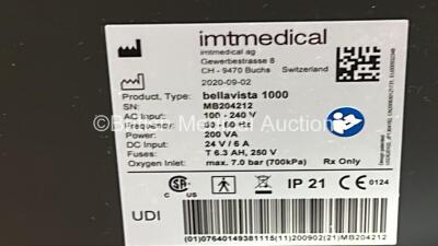 Imtmedical bellavista 1000 Ventilator Ref 301.100.000 Software Version 6.0.2100.0 - Operating Hours 651.5 with Hoses (Powers Up) *S/N MB204509* **Mfd 2020** - 7