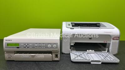 Job Lot Including 1 x Sony Color Video Printer UP-55MD Unit and 1 x HP LaserJet P1102 Printer (Both Power Up) *SN VNC5X08104 / 80286*