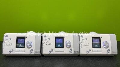 3 x ResMed Airsense 10 Autoset For Her CPAP Units (All Power Up with Stock Power Supply - Stock Power Supply Not Included and 2 x Missing Humidifier Chambers - See Photos) *SN 22191213090 / 22181904215 / 22181318564*