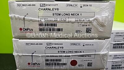 Job Lot of Johnson & Johnson Depuy Synthes Including 1 x Charnley Stem Long Neck 2 Ref 9623-52-000 *Expired - Sealed and Unused*, 2 x Charnley Stem Long Neck 1 Ref 9623-49-000 *All In Dates - Sealed and Unused*, 2 x Charnley Stem Extra Heavy Long Neck 1 R - 4