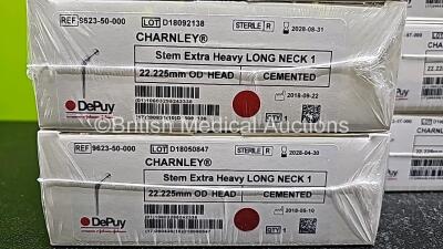 Job Lot of Johnson & Johnson Depuy Synthes Including 1 x Charnley Stem Long Neck 2 Ref 9623-52-000 *Expired - Sealed and Unused*, 2 x Charnley Stem Long Neck 1 Ref 9623-49-000 *All In Dates - Sealed and Unused*, 2 x Charnley Stem Extra Heavy Long Neck 1 R - 5