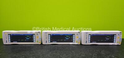 3 x Drager Infinity M540 Handheld Patient Ref MS20401 Touchscreen Monitors *Mfd 2 x 2015 & 1 x 2017* Including CO2, Hemo, SpO2, Temp/Aux and NIBP Options (All Power Up and 1 x Scratched Screen - See Photo)