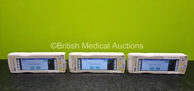 3 x Drager Infinity M540 Handheld Patient Ref MS20401 Touchscreen Monitors *All Mfd 2015* Including CO2, Hemo, SpO2, Temp/Aux and NIBP Options (All Power Up and 1 x Scratched Screen)