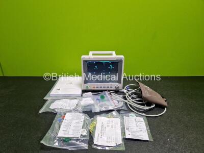 EDAN iM60 Touch Screen Patient Monitor *Mfd - 2020* (Powers Up) In Box Including ECG, SpO2, NIBP, IBP1, IBP2, T1, T2 and CO2 Module Holder Options with Water Trap and Various Patient Monitoring Cables