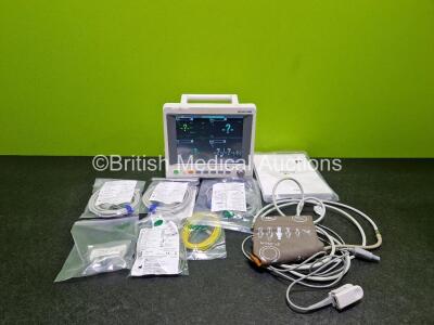 EDAN iM60 Touch Screen Patient Monitor *Mfd - 2020* (Powers Up) In Box Including ECG, SpO2, NIBP, IBP1, IBP2, T1, T2 and CO2 Module Holder Options with Water Trap and Various Patient Monitoring Cables