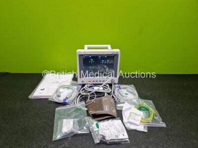 EDAN iM60 Touch Screen Patient Monitor *Mfd - 2020* (Powers Up) In Box Including ECG, SpO2, NIBP, IBP1, IBP2, T1, T2 and CO2 Module Holder Options with Water Trap and Various Patient Monitoring Cables