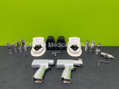 Job Lot Including 1 x Stryker System 5 4203 Rotary Handpiece, 1 x Stryker System 5 4208 Sagittal Handpiece, 2 x Stryker 4126-130 Battery Transfer Shields, 2 x Stryker 4126-120 Aseptic Battery Housings, 8 x Attachments and 1 x Chuck Key