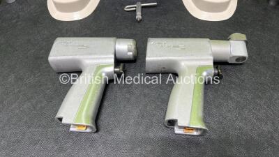 Job Lot Including 1 x Stryker System 5 4203 Rotary Handpiece, 1 x Stryker System 5 4208 Sagittal Handpiece, 2 x Stryker 4126-130 Battery Transfer Shields, 2 x Stryker 4126-120 Aseptic Battery Housings, 8 x Attachments and 1 x Chuck Key - 2