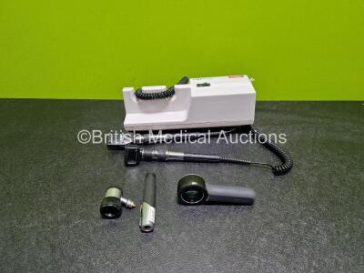 Job Lot Including 1 x Welch Allyn 767 Series Wall Mounted Transformer (Powers Up) with 2 x Handles, 1 x Dermlite DL4 Dermatoscope (Powers Up, Broken Lens - See Photo) and 1 x Heine Mini 2000 Dermatoscope