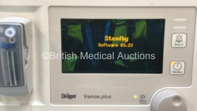 Drager Fabius Tiro Anaesthesia Machine Software Version 3.37a - Total Run Hours 15047 Total Ventilator Hours 84 with Drager Vamos Plus Gas Monitor, Bellows and Hoses (Powers Up) *S/N ASLC-0005* - 3