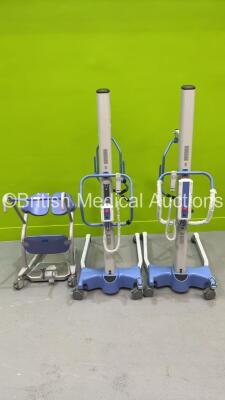 2 x Joerns Oxford Stature 227 Electric Patient Hoists with Controllers and 1 x Battery (Both Power Up - 1 x Battery Included) and 1 x Arjo Stedy Manual Patient Standing Aid *S/N 2010L1040 / 2101l0839*