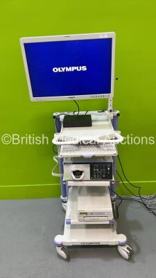 Olympus Stack Trolley with Olympus OEV261H Monitor (No Power Supply - Stock Supply Used) Olympus Evis Lucera Elite CLV-290SL Light Source and Olympus OEP-4 HDTV Printer (Powers Up)