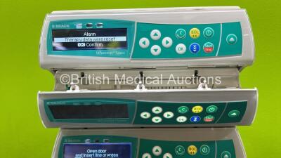 4 x B.Braun Infusomat Space Infusion Pumps (All Power Up, 1 x Missing Battery and 1 x Faulty Door - See Photos) *Stock Power Supply Used - Stock Power Supply Not Included* *RI* - 3