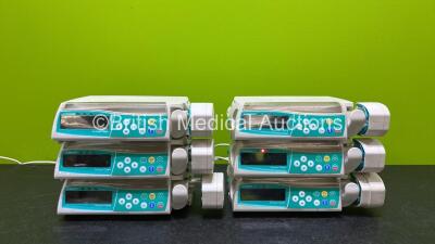 6 x B.Braun Perfusor Space Syringe Pumps with 3 x Power Supplies (5 x Power Up, 1 x No Power, 1 x Damaged Connector and 5 x Missing Batteries - See Photos) *RI*