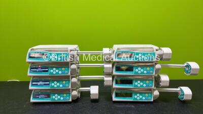 8 x B.Braun Perfusor Space Syringe Pumps with 5 x Power Supplies (All Power Up, 1 x Damaged Casing and 2 x Missing Batteries - See Photos) *RI*