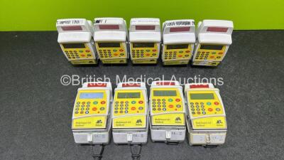 9 x McKinley 545 Bodyguard Epidural Infusion Pumps with 9 x Pump Chargers (8 x Power Up, 1 x No Power, 1 x Mark On Screen, 3 x Damaged Cases and 8 x Missing Batteries - See Photos) - 2