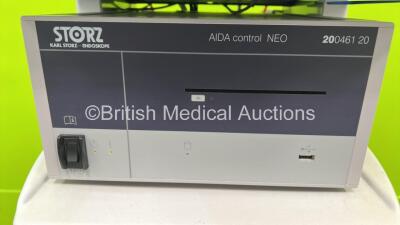 Storz Stack Trolley with Storz 200903 31 Monitor, Radiance G2 Monitor, Storz 200461 20 AIDA Control Neo Unit, Storz 222010 20 SCB image 1 hub Unit, Storz 22220055 Image 1 HD H3-Z Camera, Storz, Storz 201331 20 xenon 300 Light Source, Storz SCB electronic - 9