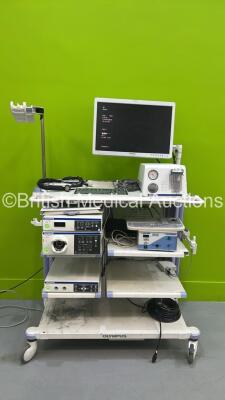 Olympus Stack System with Olympus OEV261H Monitor, Olympus KV-6 Suction Unit, Olympus Evis Lucera Elite CV-290 Camera Control Unit, Olympus Evis Lucera Elite CV-290SL Light Source, Olympus UPD-3 Scope Guide and Ezem CO2 Insufflator (Powers Up) *S/N 735887